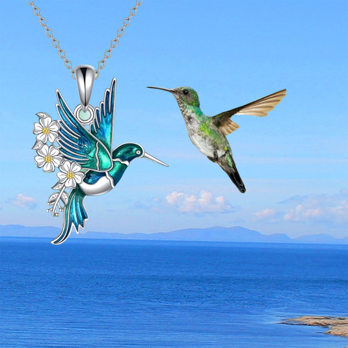 Hummingbird Pendant Necklace Eardrop Set